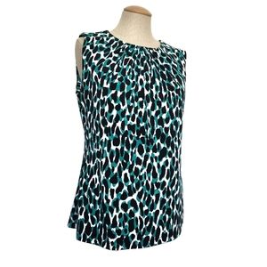 Calvin Klein Sleeveless Multicolored Animal Print Blouse Teal Black White M